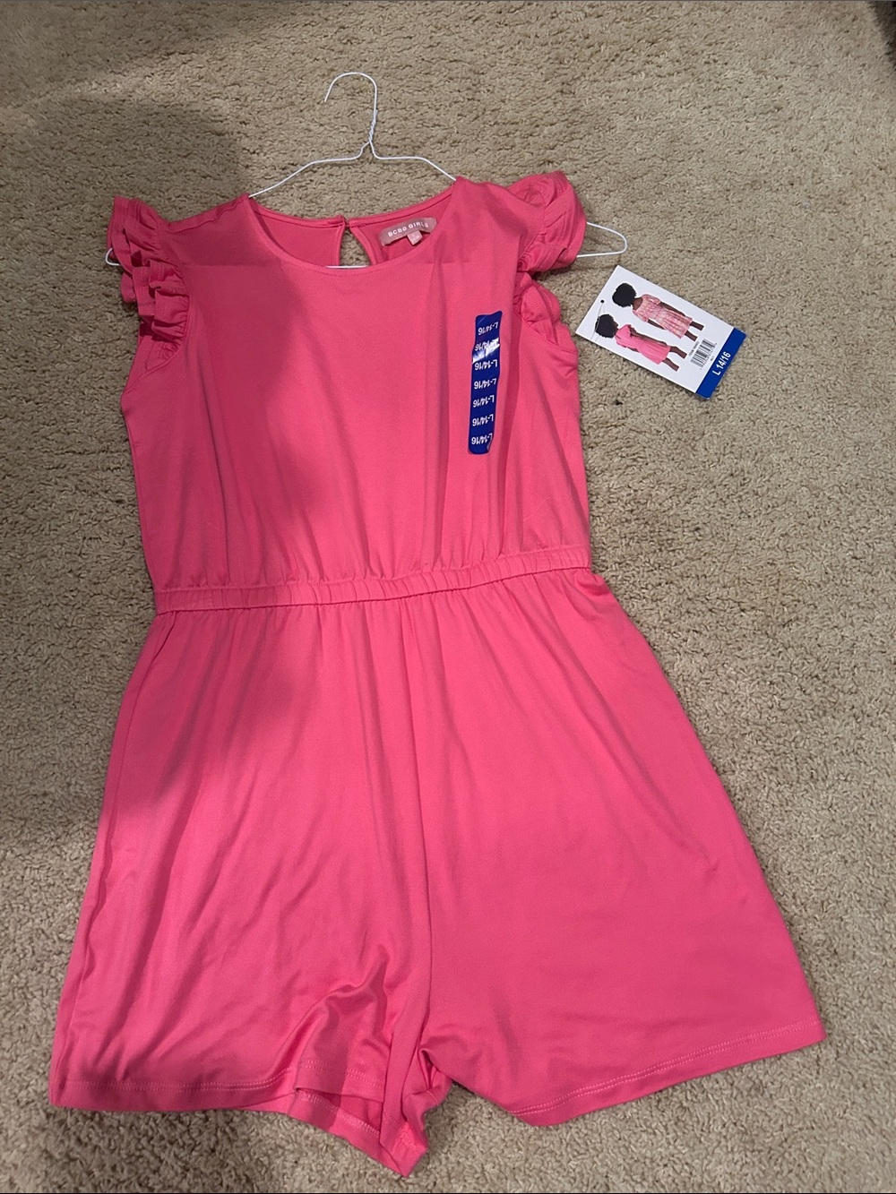 Girls Pink Ruffle Sleeve Romper